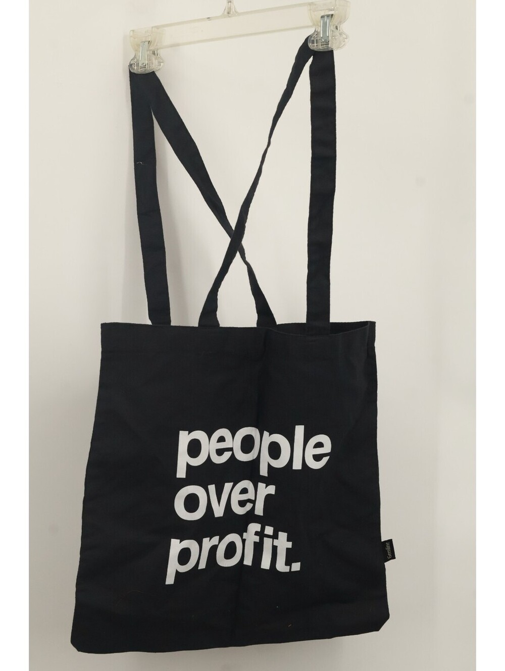 Gemline People Over Profit Black Canvas Tote Bag Crossbody Shoulder Strap NWOT